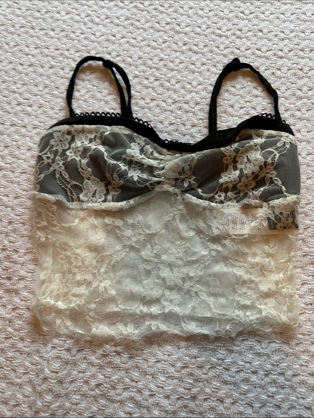 SHEIN Ivory Lace Bandeau Camisole with Black Trim